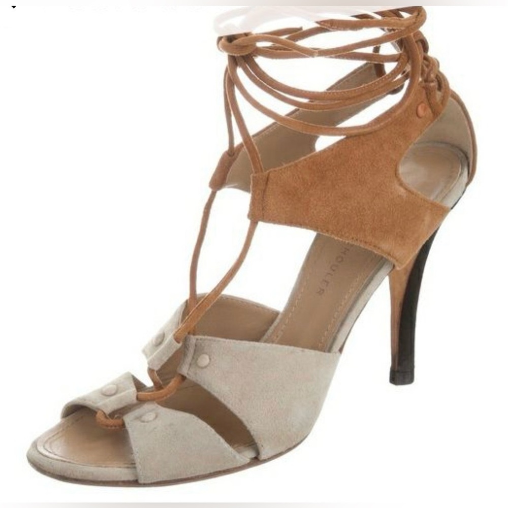 Proenza Schouler Suede Two‑Tone Neutral Lace‑Up Heels – Size 40